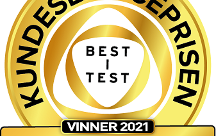 Bilde av "best i test kundeserviceprisen" logoen som Intrum vant.